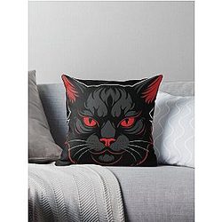 Fierce Red-Eyed Cat - Gothic Behemoth Design Throw Pillow