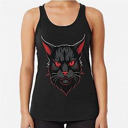 Fierce Red-Eyed Cat - Gothic Behemoth Design Racerback Tank Top