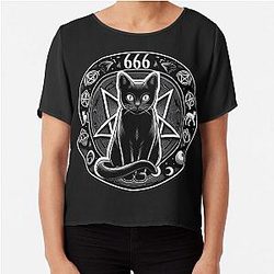 sticker, skull, dark, satan, behemoth, demon, hell, cat Chiffon Top