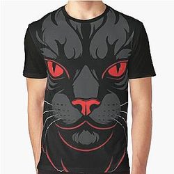 Fierce Red-Eyed Cat - Gothic Behemoth Design Graphic T-Shirt
