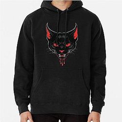 Vampire Cat with Red Eyes - Gothic Behemoth Design Pullover Hoodie