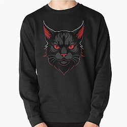 Fierce Red-Eyed Cat - Gothic Behemoth Design Pullover Sweatshirt