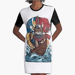 Viking Berserk Cat Graphic T-Shirt Dress