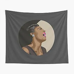 Billie Holiday - Lady Day Portrait on Black and Beige Tapestry