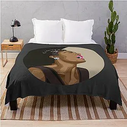 Billie Holiday Lady Day Portrait on Black and Beige Throw Blanket