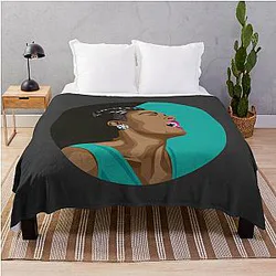 Billie Holiday Lady Day Portrait on Black and Teal Throw Blanket
