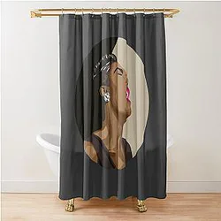 Billie Holiday Lady Day Portrait on Black and Beige Shower Curtain