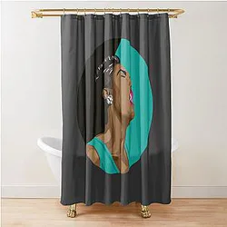 Billie Holiday Lady Day Portrait on Black and Teal Shower Curtain