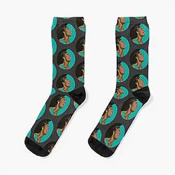 Billie Holiday Lady Day Portrait on Black Teal Socks
