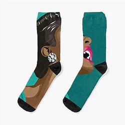 Billie Holiday Lady Day Portrait on Teal Socks