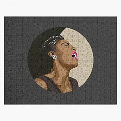 Billie Holiday Lady Day Portrait On Black And Beige Jigsaw Puzzle