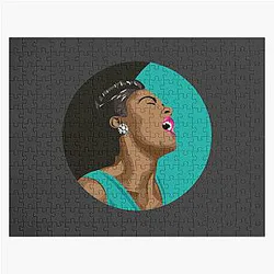Billie Holiday Lady Portrait on Black and Teal Jigsaw Puzzle
