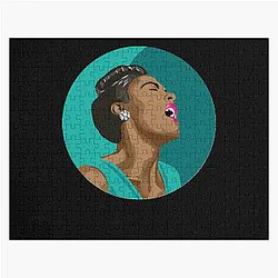 Billie Holiday Lady Day Portrait on Teal Classic Jigsaw Puzzle