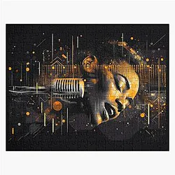 Black woman embodying legendary Billie Holiday, passionately singing into a vintage microphone from the 1940s Jigsaw Puzzle