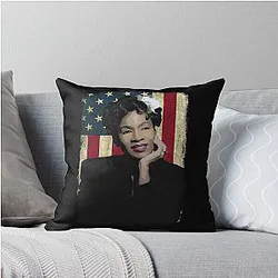 Vintage American Flag Billie Holiday Throw Pillow