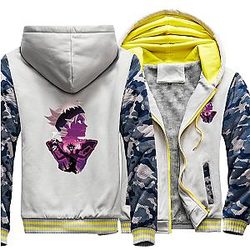 Black Clover Jacket: Light Grey Asta Thick Winter Jacket Yellow Zipper