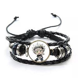 Black Clover Accessories: Cute Chibi Asta Leather Bracelet