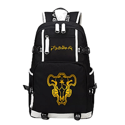 Black Clover Backpack: Colored Black Bull Logo, Black Backpack
