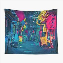 Cyberpunk Night Street Colorful Print Flag Tapestry