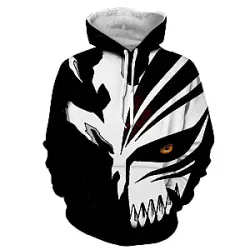 Bleach Hoodies - Black and White Hollow Mask Printed 3D Pullover Hoodie