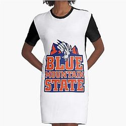 Retro Blue Mountain Graphic T-Shirt Dress