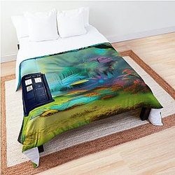 Blue box traveling in time Comforter