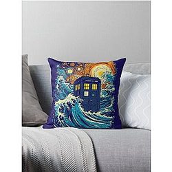 The great kanagawa wave and the blue box Throw Pillow