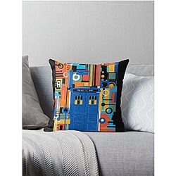 Mid century blue box Throw Pillow
