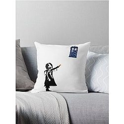 Girl with Blue Box Throw Pillow