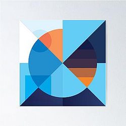 Blue box and round illustration Poster