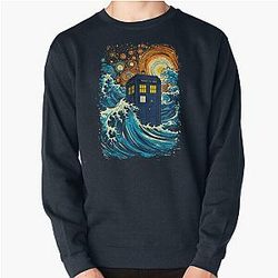 큰 kanagawa 파와 blue box Pullover 스웨터