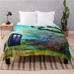 Blue box traveling in time Throw Blanket