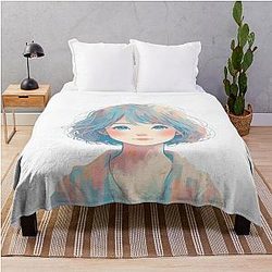 cute kawaii art hana blue box Throw Blanket