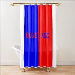 Blue box red text and red box blue text  Shower Curtain