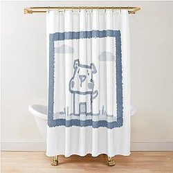 Blue box dog Shower Curtain