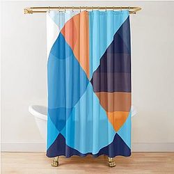 Blue box and round illustration Shower Curtain
