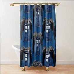 Angel Weeping on Blue Box Shower Curtain