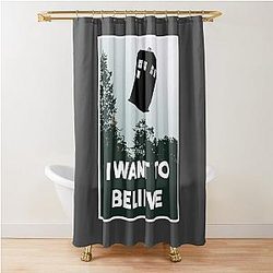 I Want to Believe in a Blue Box Shower Curtain