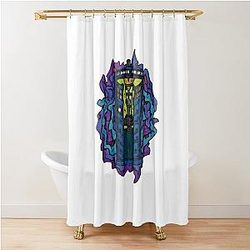 Blue box in Space  Shower Curtain