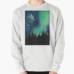 Aurora borealis and a blue box Pullover Sweatshirt