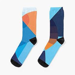 Blue box and round illustration Socks