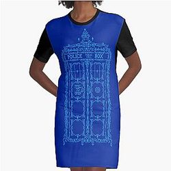 Fancy Blue Box Graphic T-Shirt Dress