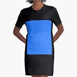 Simple Blue Box Graphic T-Shirt Dress