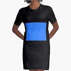 Simple Blue Box Graphic T-Shirt Dress