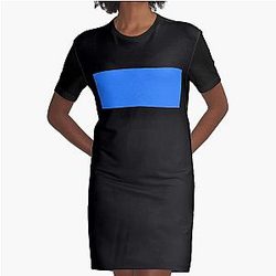 Simple Blue Box Graphic T-Shirt Dress