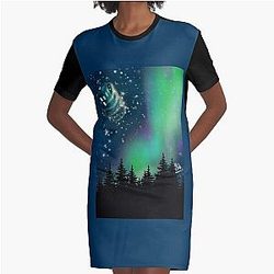 Aurora borealis and a blue box Graphic T-Shirt Dress