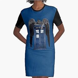 Angel Weeping on Blue Box Graphic T-Shirt Dress