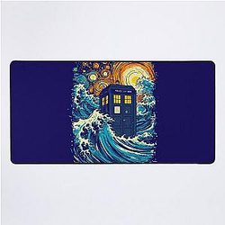 The great kanagawa wave and the blue box Desk Mat
