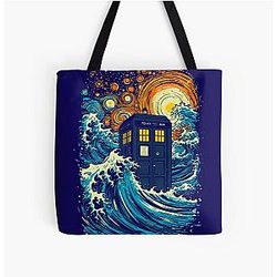 The great kanagawa wave and the blue box All Over Print Tote Bag
