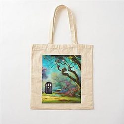 Blue box traveling in time Cotton Tote Bag